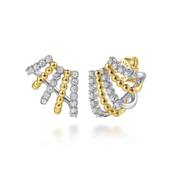 New Gabriel & Co. 14K White and Yellow Gold Bujukan Diamond Huggie Earrings