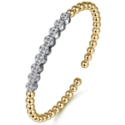 New Gabriel & Co. 14K White and Yellow Gold Bujukan Diamond Cluster Split Bangle Bracelet