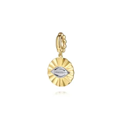 Best Gabriel & Co. 14K White and Yellow Gold Bujukan Diamond Cut Evil Eye Medallion Pendant With Detachable Bail