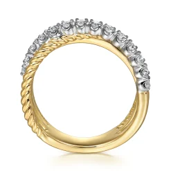 Best Gabriel & Co. 14K White and Yellow Gold Diamond And Rope Criss Cross Ladies Ring