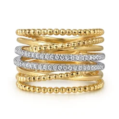 Gabriel & Co. 14K White and Yellow Gold Diamond Bujukan Easy Stackable Ladies Ring