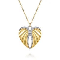 New Gabriel & Co. 14K White and Yellow Gold Diamond Heart Angel Wing Pendant Necklace