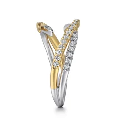 Sale Gabriel & Co. 14K White and Yellow Gold Diamond Bypass Ladies Ring