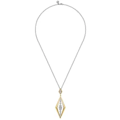 Hot Gabriel & Co. 18K White and Yellow Gold Diamond Elongated Diamond Shape Drop Pendant Necklace