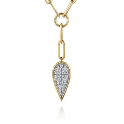 Sale Gabriel & Co. 14K White and Yellow Gold Diamond Drop And Hollow Link Chain Y Knots Necklace