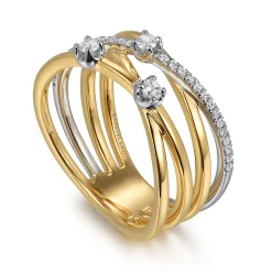 Sale Gabriel & Co. 14K White and Yellow Gold Diamond Criss Cross Ladies Ring