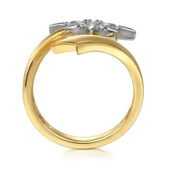 Clearance Gabriel & Co. 14K White and Yellow Gold Diamond Starburst Bypass Ring