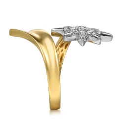Clearance Gabriel & Co. 14K White and Yellow Gold Diamond Starburst Bypass Ring