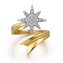 Clearance Gabriel & Co. 14K White and Yellow Gold Diamond Starburst Bypass Ring