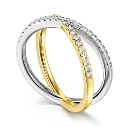 Hot Gabriel & Co. 14K White and Yellow Gold Diamond Criss Cross Ring