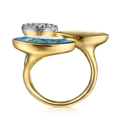Gabriel & Co. 14K White and Yellow Gold Diamond and Marquise Blue Topaz Ladies Ring