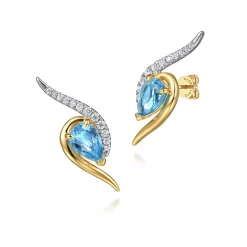 Hot Gabriel & Co. 14K White and Yellow Gold Diamond and Pear Blue Topaz Bypass Stud Earrings