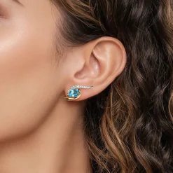 Hot Gabriel & Co. 14K White and Yellow Gold Diamond and Pear Blue Topaz Bypass Stud Earrings