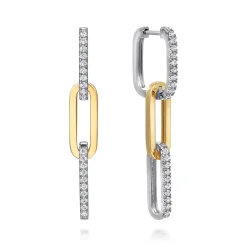 Sale Gabriel & Co. 14K White and Yellow Gold Diamond And Hollow Link Chain Earrings