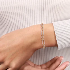 Clearance Gabriel & Co. 14K White and Yellow Gold Diamond Bujukan Link Bracelet