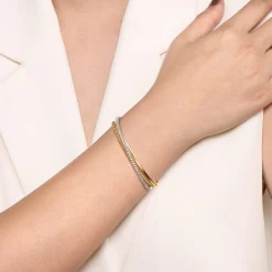 Best Gabriel & Co. 14K White and Yellow Gold Diamond Bujukan Criss Cross Bangle