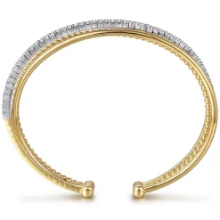 Best Gabriel & Co. 14K White and Yellow Gold Diamond Bujukan Criss Cross Bangle