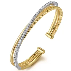 Best Gabriel & Co. 14K White and Yellow Gold Diamond Bujukan Criss Cross Bangle