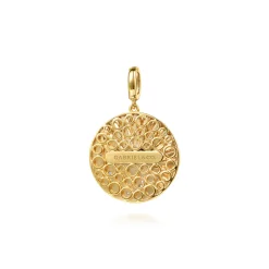 Clearance Gabriel & Co. 14K White and Yellow Gold Diamond and Diamond Cut Medallion With Detachable Bail with Chrome Blue Enamel