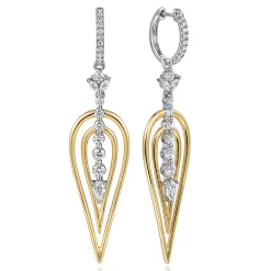 Outlet Gabriel & Co. 18K White and Yellow Gold Double Pear Shape Diamond Huggie Drop Earrings