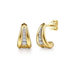 New Gabriel & Co. 14K White And Yellow Gold Graduating Diamond Huggie Earrings