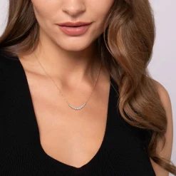 New Gabriel & Co. 14K White and Yellow Gold Graduating Diamond Curved Bar Necklace