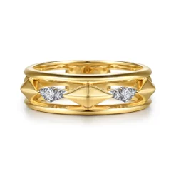 Hot Gabriel & Co. 14K White And Yellow Gold Graduating Diamond Rhombus Shape Easy Stackable Ring