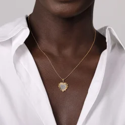 Clearance Gabriel & Co. 14K White and Yellow Gold 24mm Diamond Pave and Diamond Cut Finish Heart Medallion Pendant With Detachable Bail