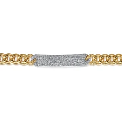 Sale Gabriel & Co. 14K White and Yellow Gold 8mm Hollow Cuban Link Chain Bracelet with Pave Diamond ID Plate