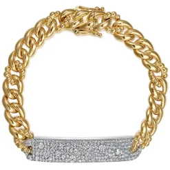Sale Gabriel & Co. 14K White and Yellow Gold 8mm Hollow Cuban Link Chain Bracelet with Pave Diamond ID Plate