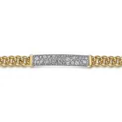 Best Gabriel & Co. 14K White and Yellow Gold 7mm Solid Cuban Link Chain Bracelet with Pave Diamond ID Plate