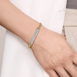Best Gabriel & Co. 14K White and Yellow Gold 7mm Solid Cuban Link Chain Bracelet with Pave Diamond ID Plate