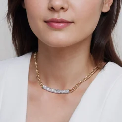 Clearance Gabriel & Co. 14K White and Yellow Gold 6mm Solid Cuban Link Chain Necklace with Pave Diamond Bar