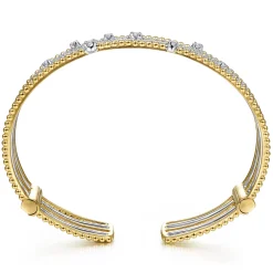 Discount Gabriel & Co. 14K White and Yellow Gold Wide Multi Row Diamond Cuff Bracelet