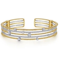 Discount Gabriel & Co. 14K White and Yellow Gold Wide Multi Row Diamond Cuff Bracelet