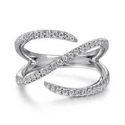 New Gabriel & Co. 14K White Gold Abstract Diamond Bypass Wrap Ring