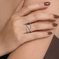 New Gabriel & Co. 14K White Gold Abstract Diamond Bypass Wrap Ring