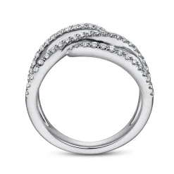 New Gabriel & Co. 14K White Gold Abstract Diamond Bypass Wrap Ring