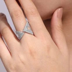 Discount Gabriel & Co. 14K White Gold Abstract Diamond Pave Bypass Open Ring