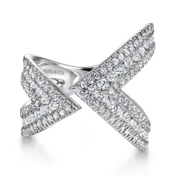 Discount Gabriel & Co. 14K White Gold Abstract Diamond Pave Bypass Open Ring