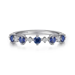 New Gabriel & Co. 14K White Gold Alternating Round Diamond and Sapphire Ring