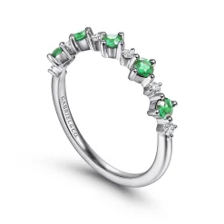 Clearance Gabriel & Co. 14K White Gold Alternating Round Diamond and Emerald Ring