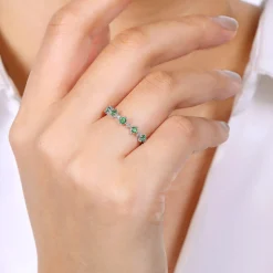 Clearance Gabriel & Co. 14K White Gold Alternating Round Diamond and Emerald Ring