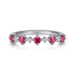 Best Gabriel & Co. 14K White Gold Alternating Round Diamond and Ruby Ring