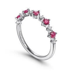 Best Gabriel & Co. 14K White Gold Alternating Round Diamond and Ruby Ring