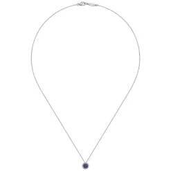 Gabriel & Co. 14K White Gold Amethyst and Diamond Halo Pendant Necklace