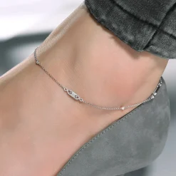 Gabriel & Co. 14K White Gold Ankle Bracelet with Geometric Diamond Stations