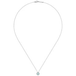 Sale Gabriel & Co. 14K White Gold Aquamarine and Diamond Halo Pendant Necklace