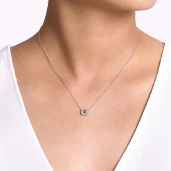 Discount Gabriel & Co. 14K White Gold Baguette and Round Rectangular Diamond Pendant Necklace