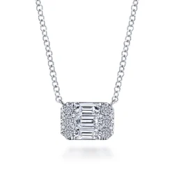 Discount Gabriel & Co. 14K White Gold Baguette and Round Rectangular Diamond Pendant Necklace